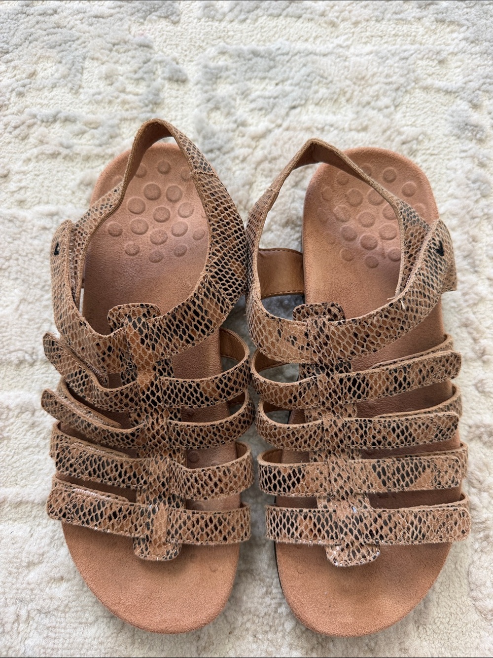 Vionic Tan Snake-Print Strappy Sandals